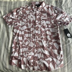 Volcom Men's Casual Shirt - Burgundy Print